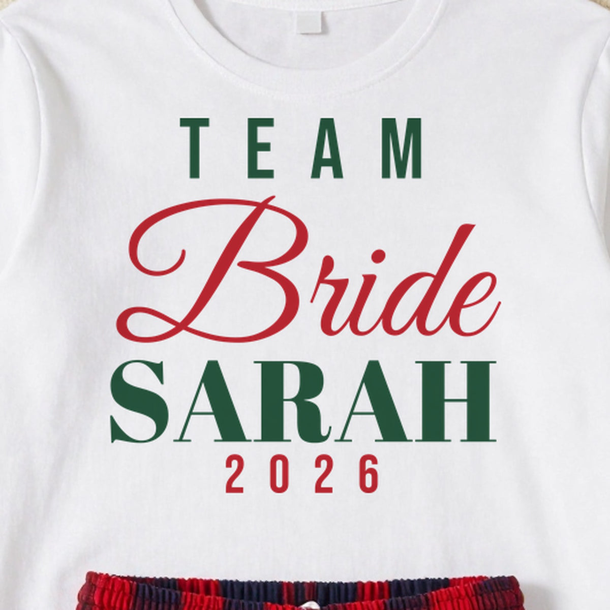 Team Bride Hen Pyjamas personalised print close-up