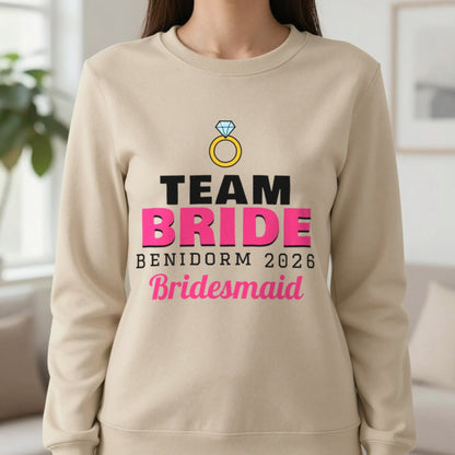 Personalised Team Bride T-Shirts Sweatshirt in Sand, worn, our photo