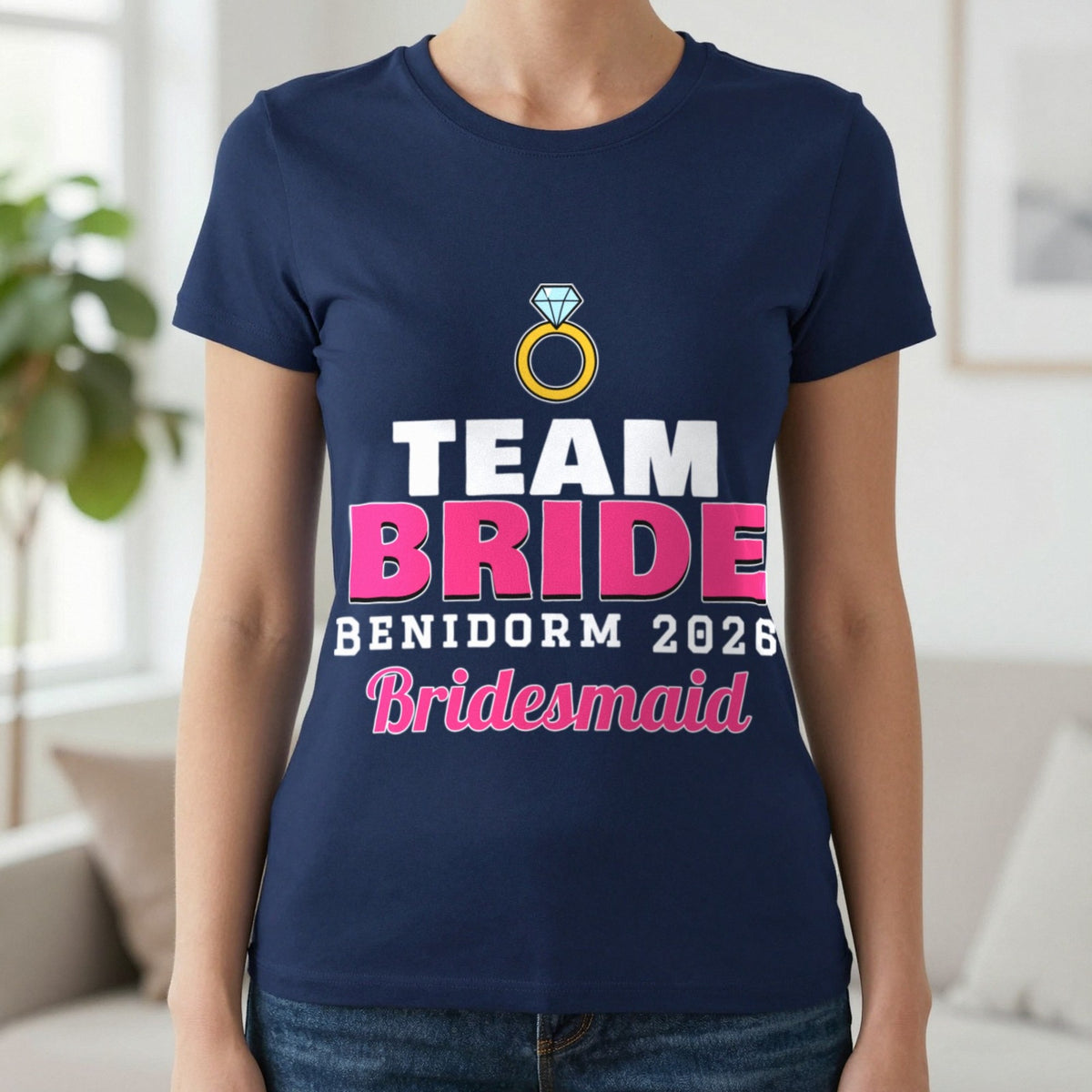 Personalised Team Bride T-Shirts T-Shirt in Navy, worn, our photo