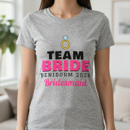 Personalised Team Bride T-Shirts T-Shirt in Sport Grey, worn, our photo