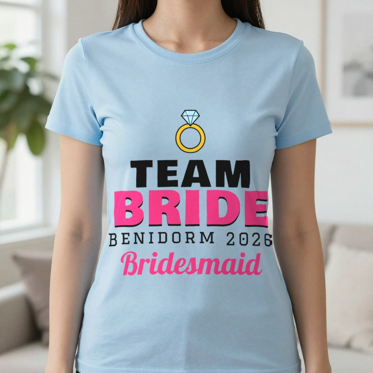 Personalised Team Bride T-Shirts T-Shirt in Light Blue, worn, our photo