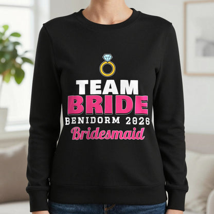 Personalised Team Bride T-Shirts Sweatshirt in Black, worn, our photo