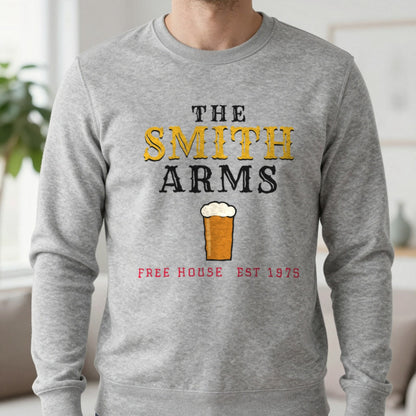 Personalised Pub Sign T-Shirt & Sweatshirt Sweatshirt in Sport Grey, worn, our photo