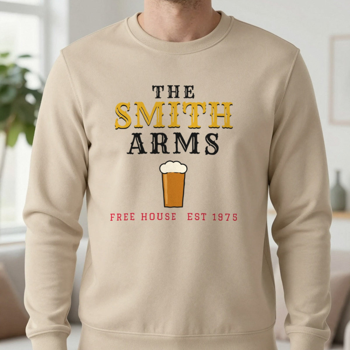 Personalised Pub Sign T-Shirt & Sweatshirt Sweatshirt in Sand, worn, our photo