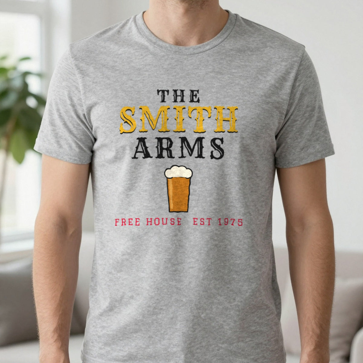 Personalised Pub Sign T-Shirt & Sweatshirt T-Shirt in Sport Grey, worn, our photo