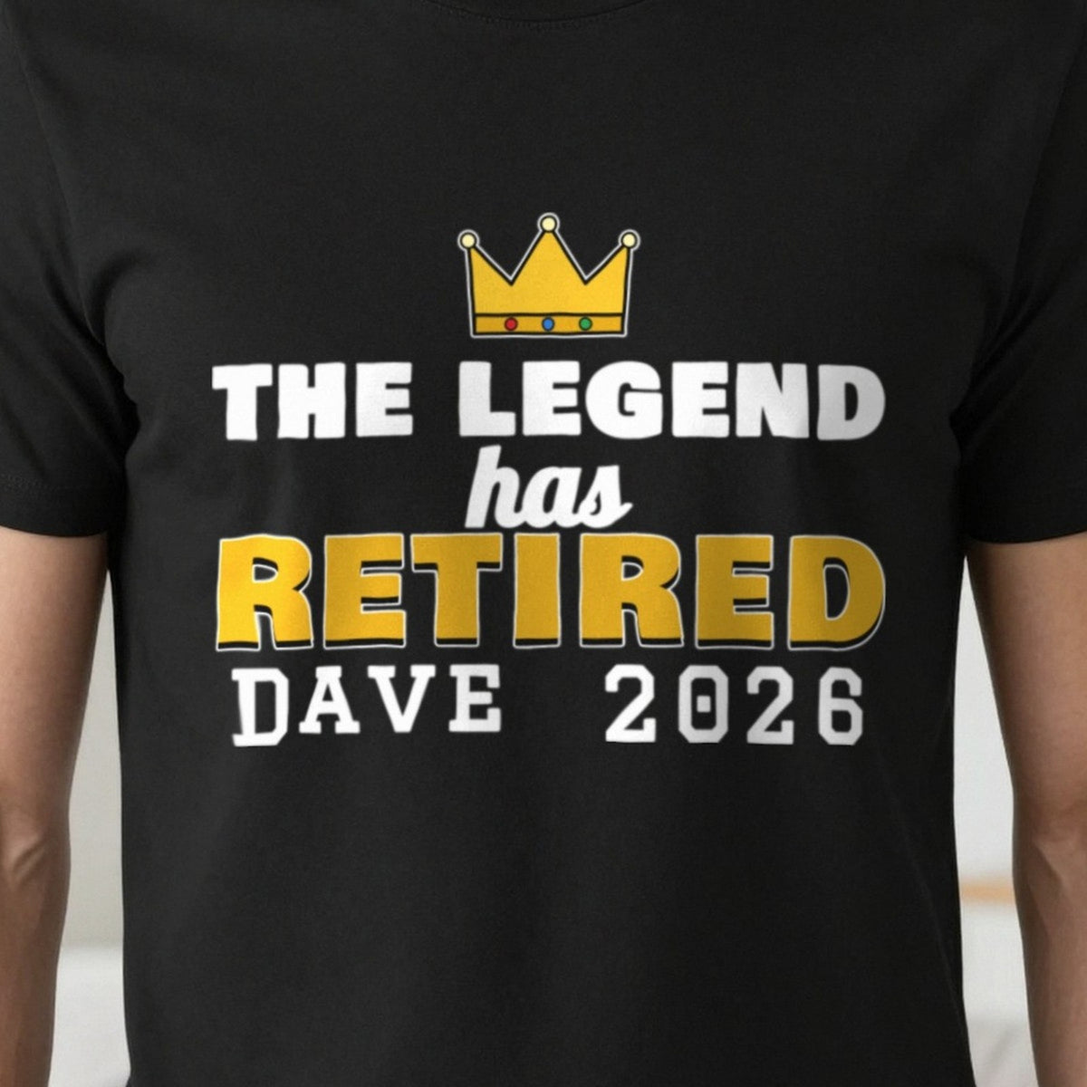 Personalised The Legend Has Retired T-Shirt print close-up, our photo