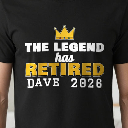 Personalised The Legend Has Retired T-Shirt print close-up, our photo