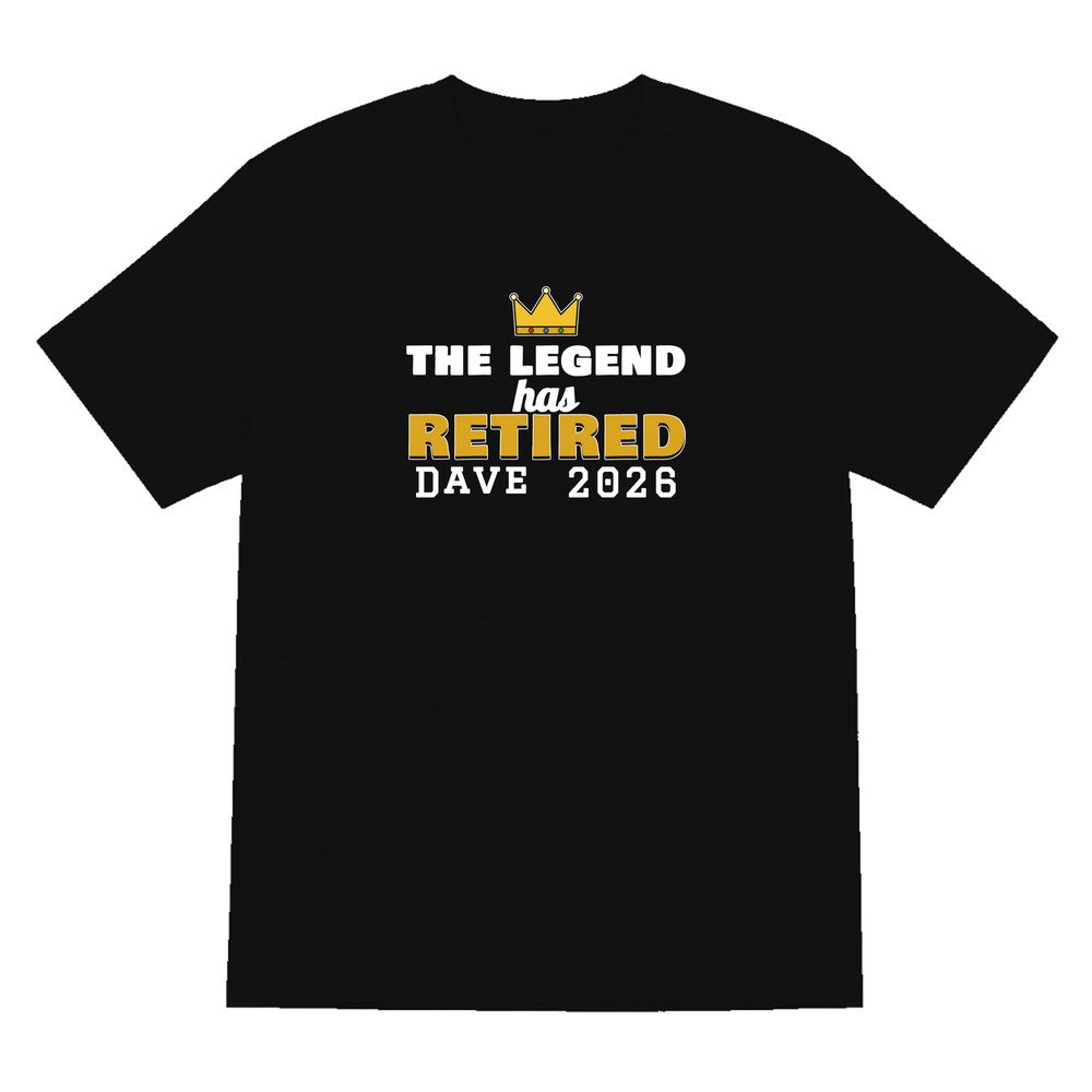 Personalised The Legend Has Retired T-Shirt laid flat