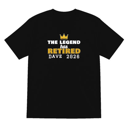 Personalised The Legend Has Retired T-Shirt laid flat