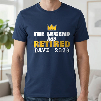 Personalised The Legend Has Retired T-Shirt T-Shirt in Navy, worn, our photo
