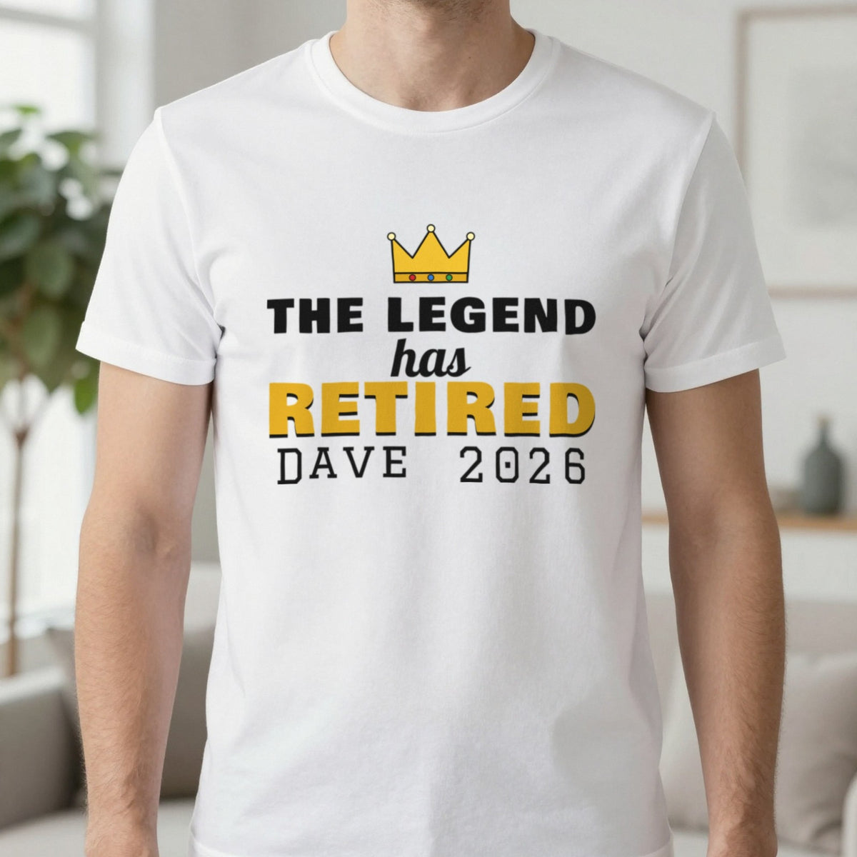 Personalised The Legend Has Retired T-Shirt T-Shirt in White, worn, our photo