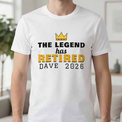 Personalised The Legend Has Retired T-Shirt T-Shirt in White, worn, our photo