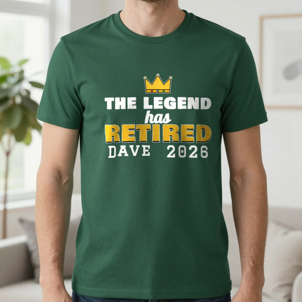 Personalised The Legend Has Retired T-Shirt T-Shirt in Forest Green, worn, our photo