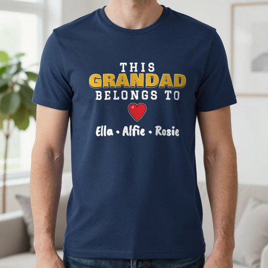 Personalised This Grandad Belongs To T-Shirt & Sweatshirt T-Shirt in Navy, worn, our photo