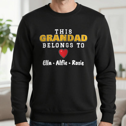 Personalised This Grandad Belongs To T-Shirt & Sweatshirt Sweatshirt in Black, worn, our photo