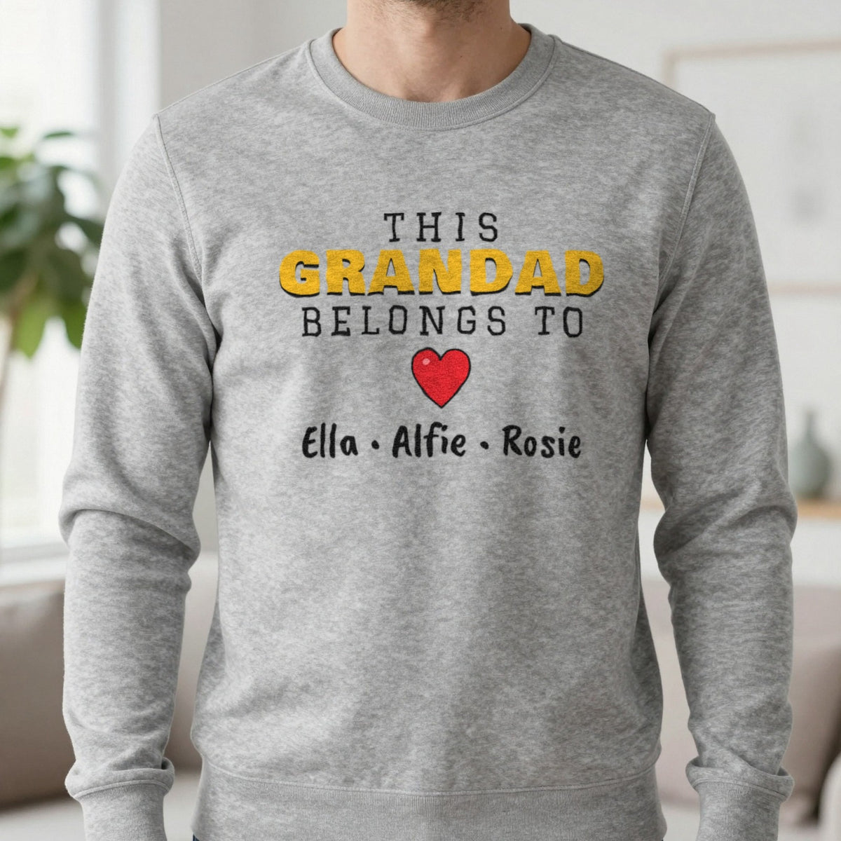Personalised This Grandad Belongs To T-Shirt & Sweatshirt Sweatshirt in Sport Grey, worn, our photo
