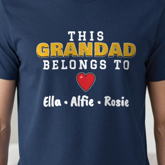 Personalised This Grandad Belongs To T-Shirt & Sweatshirt print close-up, our photo
