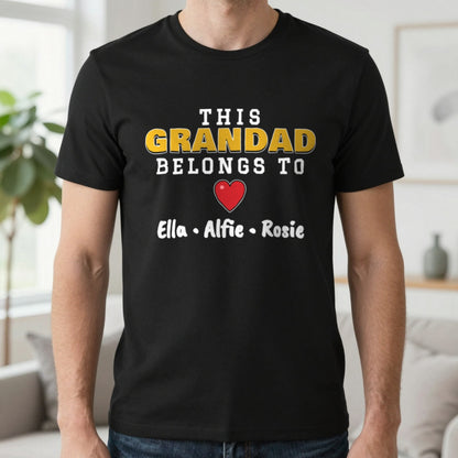 Personalised This Grandad Belongs To T-Shirt & Sweatshirt T-Shirt in Black, worn, our photo