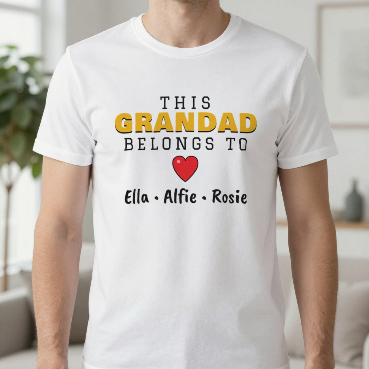 Personalised This Grandad Belongs To T-Shirt & Sweatshirt T-Shirt in White, worn, our photo