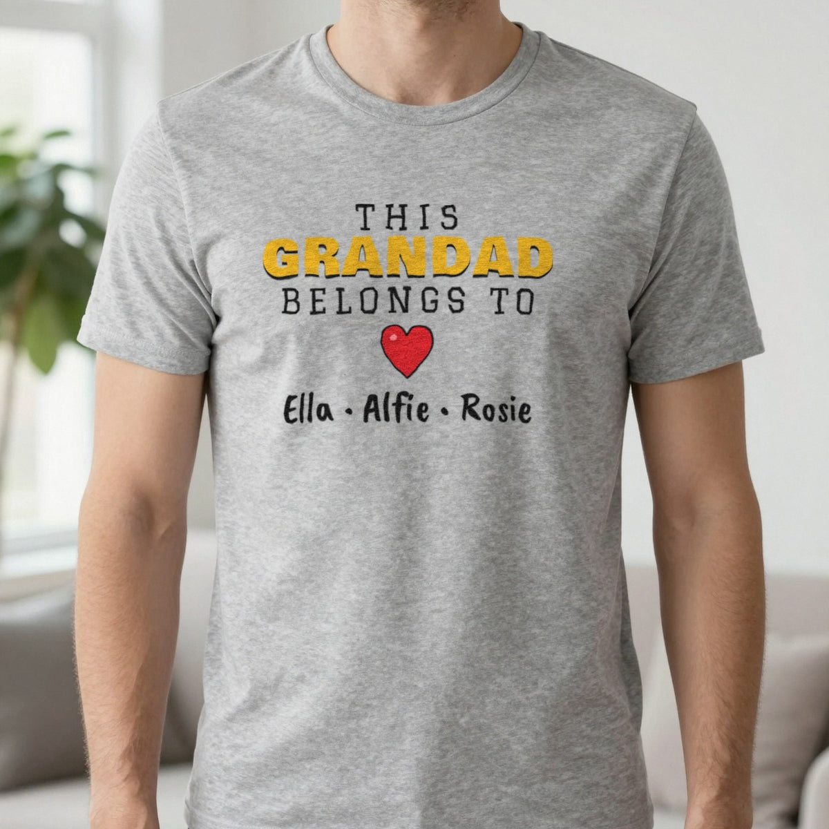 Personalised This Grandad Belongs To T-Shirt & Sweatshirt T-Shirt in Sport Grey, worn, our photo
