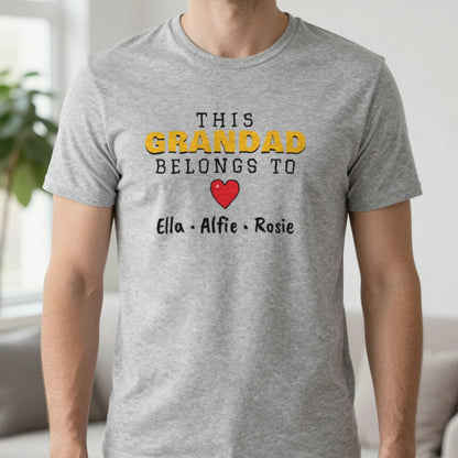 Personalised This Grandad Belongs To T-Shirt & Sweatshirt T-Shirt in Sport Grey, worn, our photo