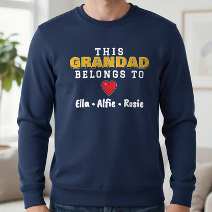 Personalised This Grandad Belongs To T-Shirt & Sweatshirt Sweatshirt in Navy, worn, our photo