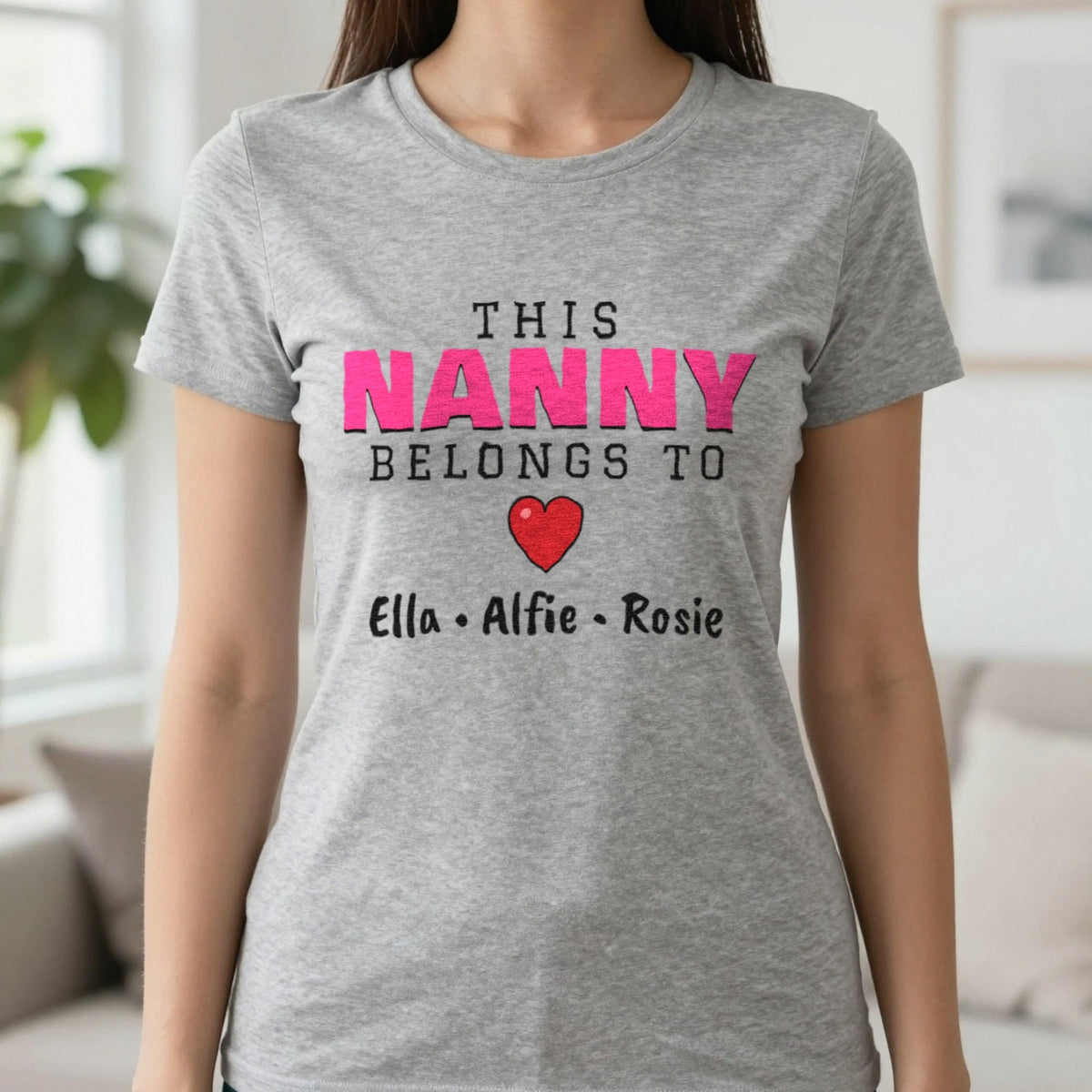 Personalised This Nanny Belongs To T-Shirt & Sweatshirt T-Shirt in Sport Grey, worn, our photo