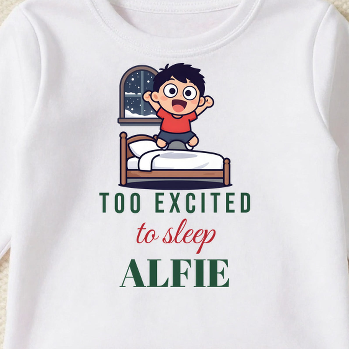 Too Excited To Sleep personalised print close-up