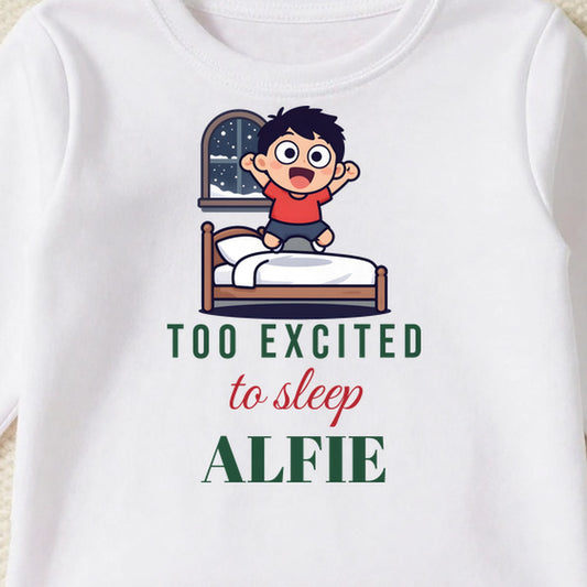 Too Excited To Sleep personalised print close-up