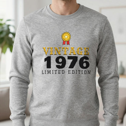 Personalised Vintage Year Limited Edition T-Shirt Sweatshirt in Sport Grey, worn, our photo