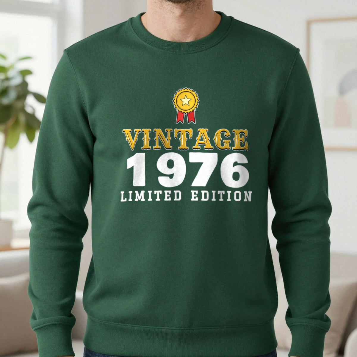 Personalised Vintage Year Limited Edition T-Shirt Sweatshirt in Forest Green, worn, our photo
