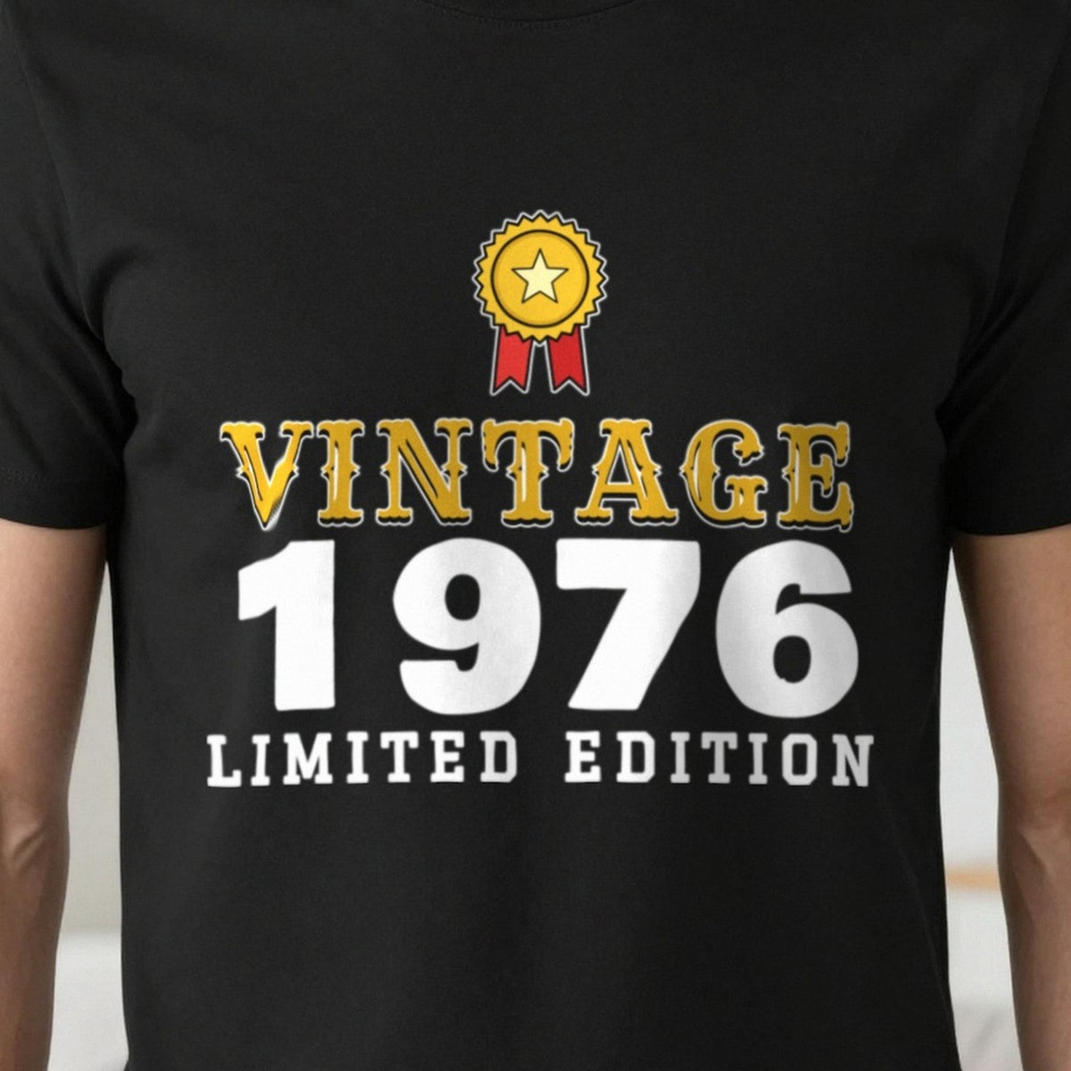 Personalised Vintage Year Limited Edition T-Shirt print close-up, our photo