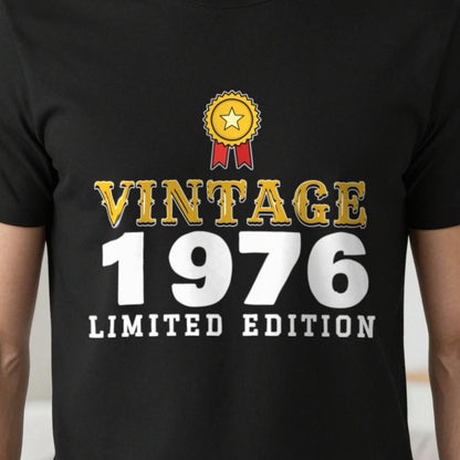 Personalised Vintage Year Limited Edition T-Shirt print close-up, our photo