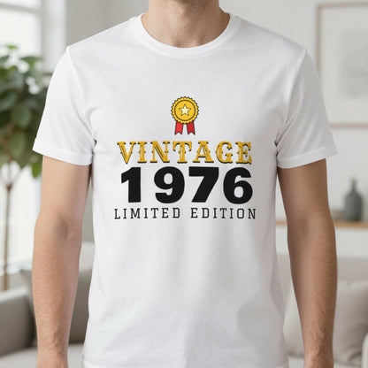 Personalised Vintage Year Limited Edition T-Shirt T-Shirt in White, worn, our photo