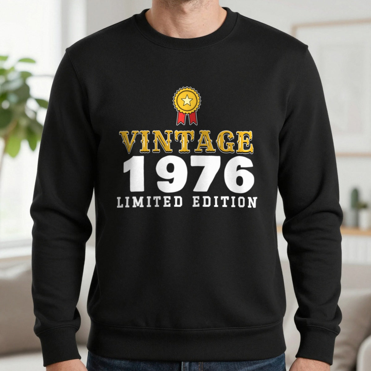 Personalised Vintage Year Limited Edition T-Shirt Sweatshirt in Black, worn, our photo