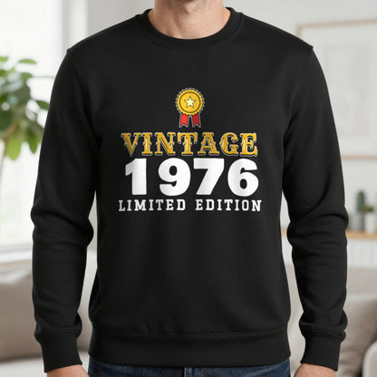 Personalised Vintage Year Limited Edition T-Shirt Sweatshirt in Black, worn, our photo