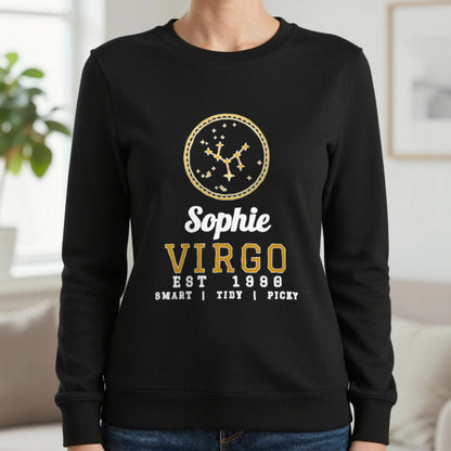 Personalised Virgo T-Shirt & Sweatshirt Sweatshirt in Black, worn, our photo