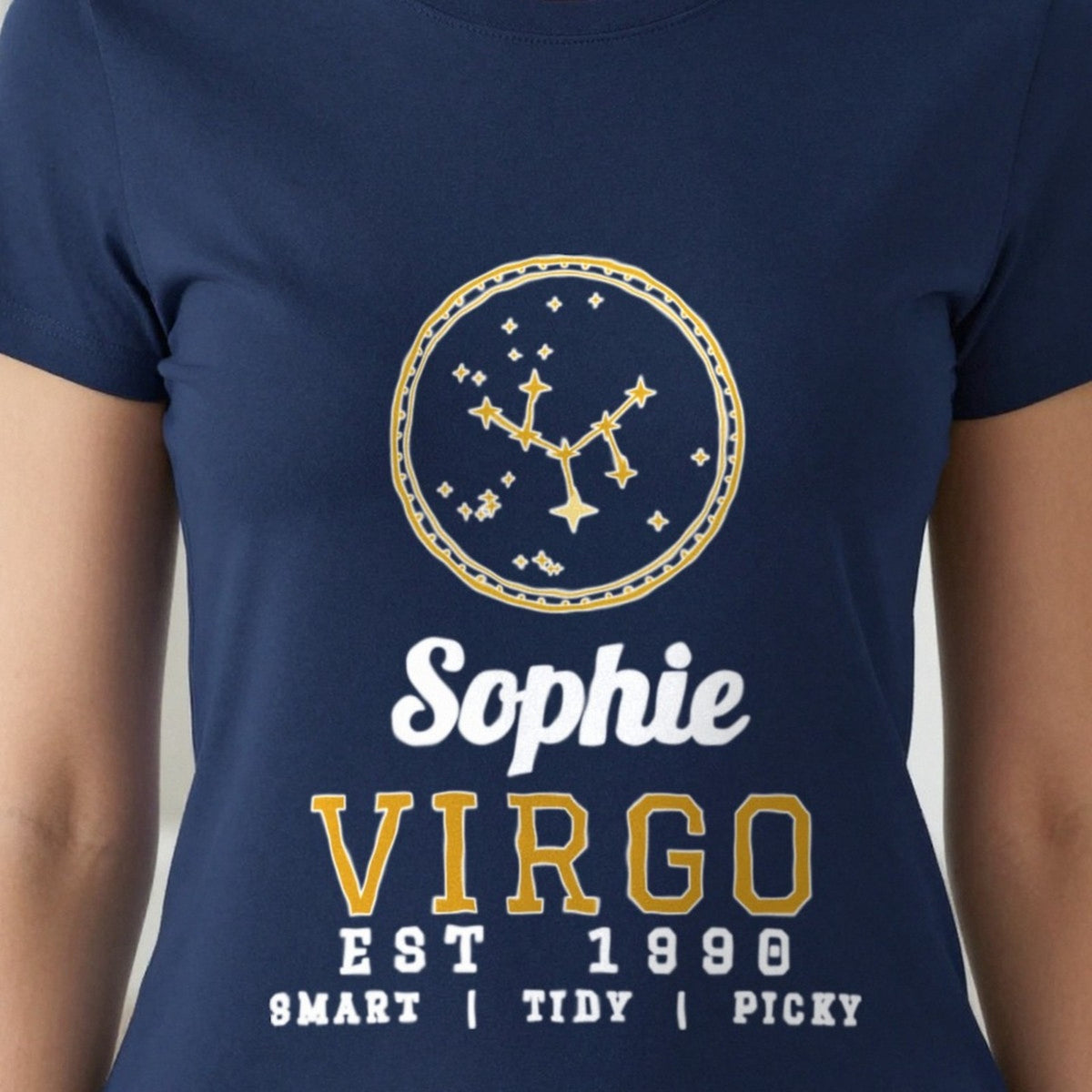 Personalised Virgo T-Shirt & Sweatshirt print close-up, our photo