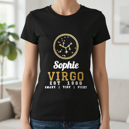 Personalised Virgo T-Shirt & Sweatshirt T-Shirt in Black, worn, our photo