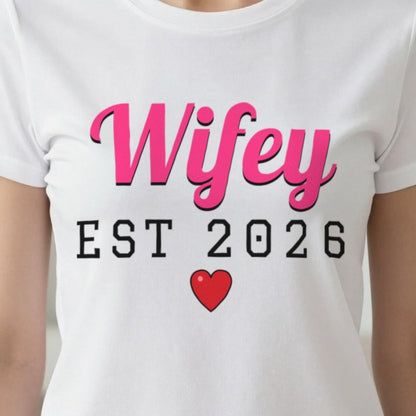 Personalised Wifey Est. T-Shirt print close-up, our photo