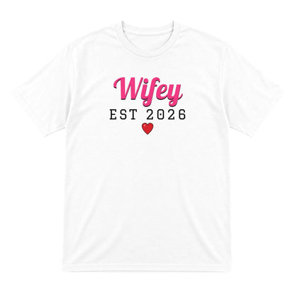 Personalised Wifey Est. T-Shirt laid flat