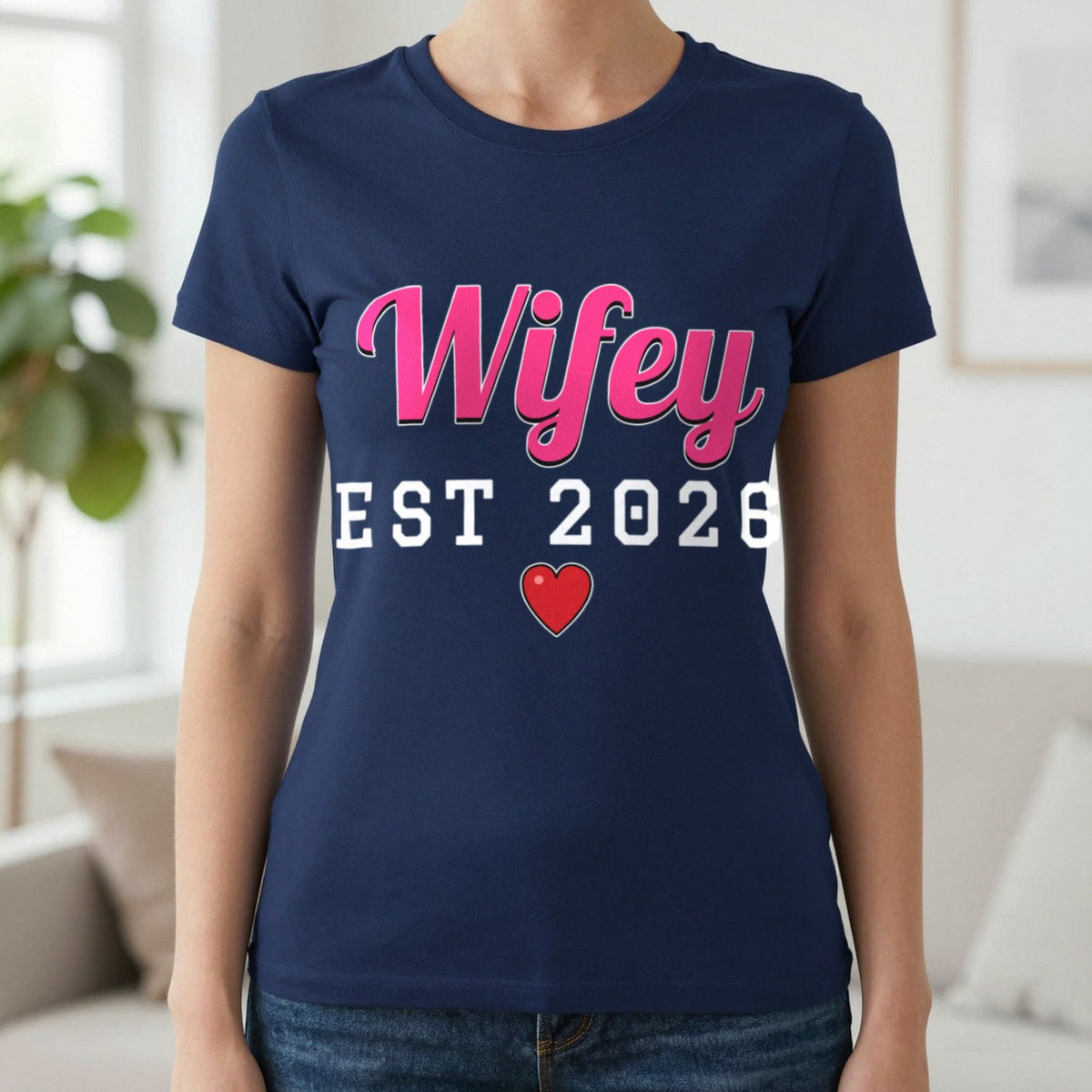 Personalised Wifey Est. T-Shirt T-Shirt in Navy, worn, our photo