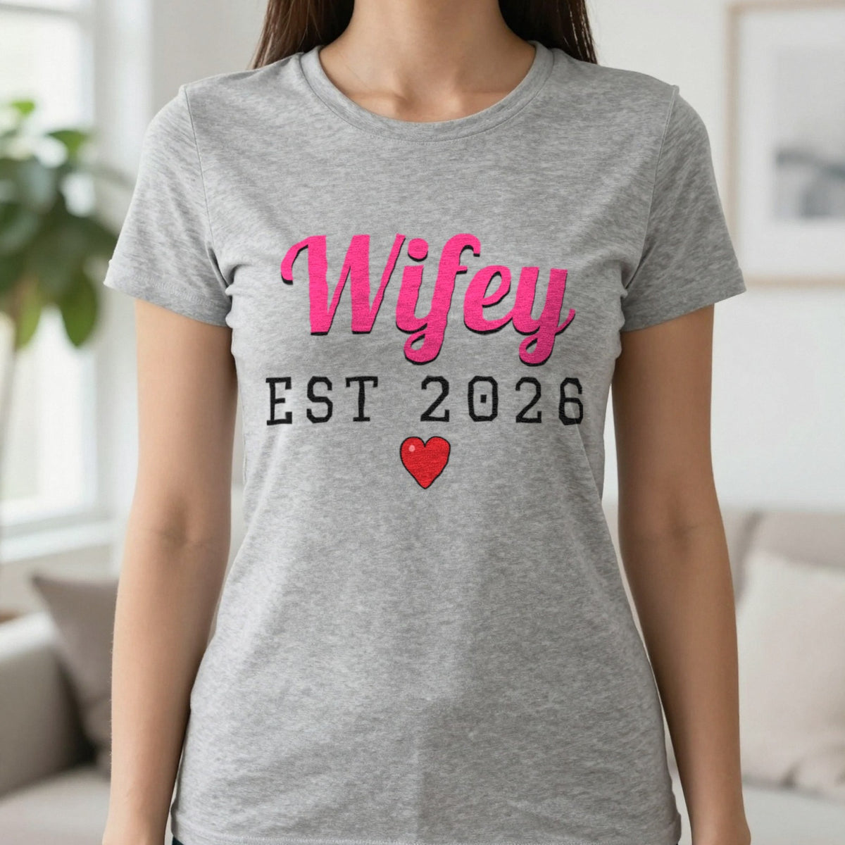 Personalised Wifey Est. T-Shirt T-Shirt in Sport Grey, worn, our photo