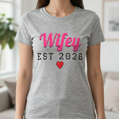 Personalised Wifey Est. T-Shirt T-Shirt in Sport Grey, worn, our photo