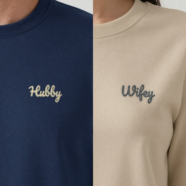 Personalised Embroidered Wifey and Hubby Sweatshirts Set