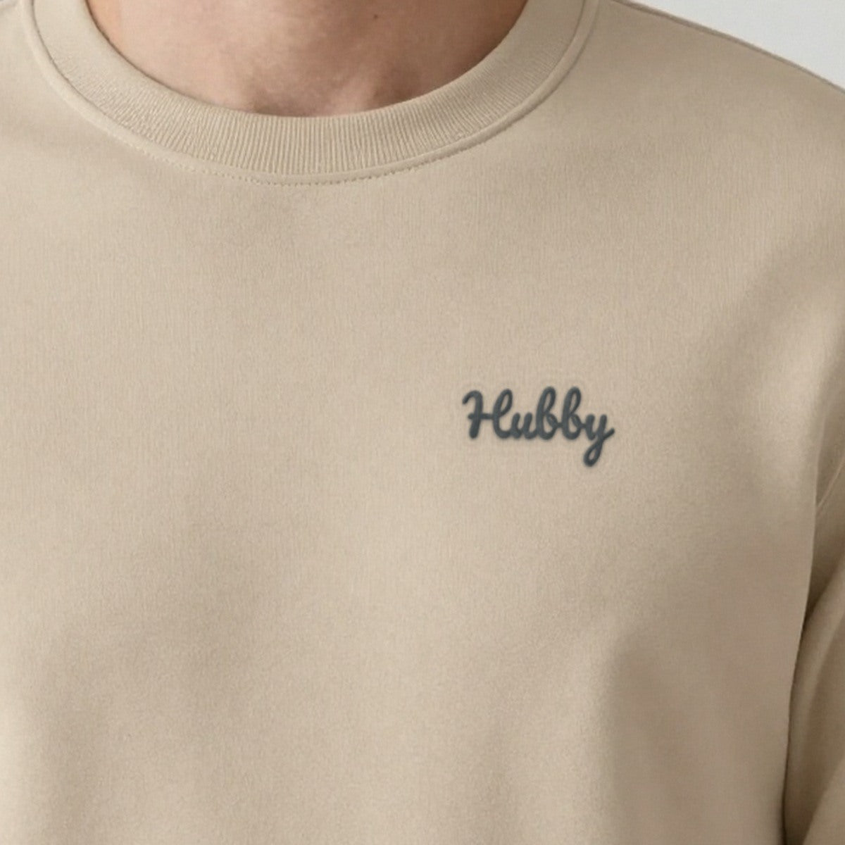 Wifey and Hubby Sweatshirts Set, hubby sweatshirt in sand, embroidered