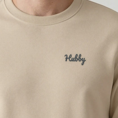 Wifey and Hubby Sweatshirts Set, hubby sweatshirt in sand, embroidered