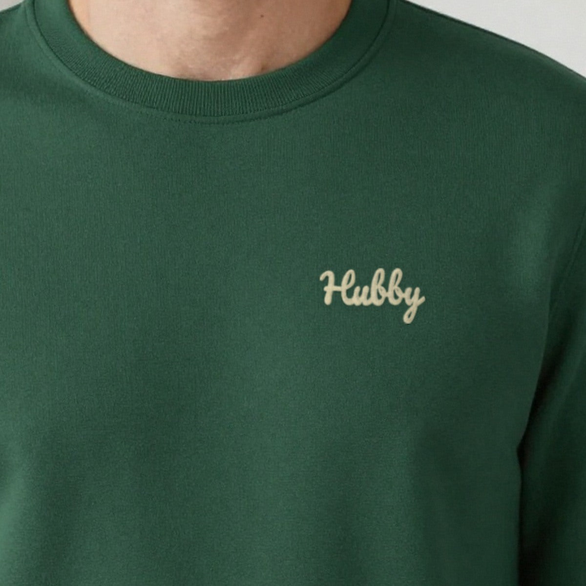 Wifey and Hubby Sweatshirts Set, hubby sweatshirt in forest green, embroidered
