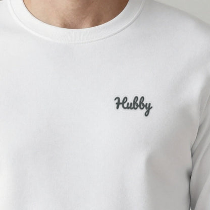Wifey and Hubby Sweatshirts Set, hubby sweatshirt in white, embroidered