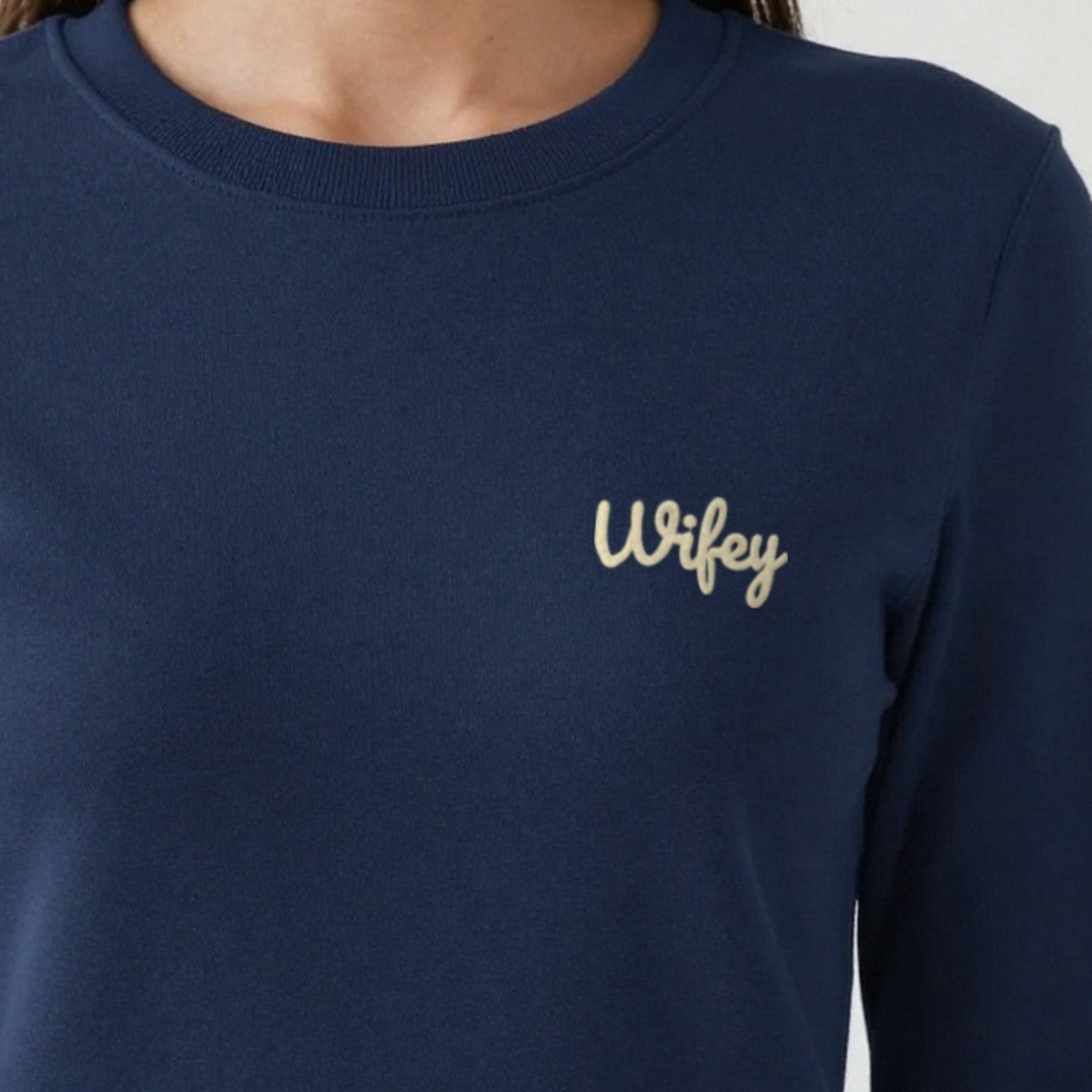 Wifey and Hubby Sweatshirts Set, wifey sweatshirt in navy, embroidered